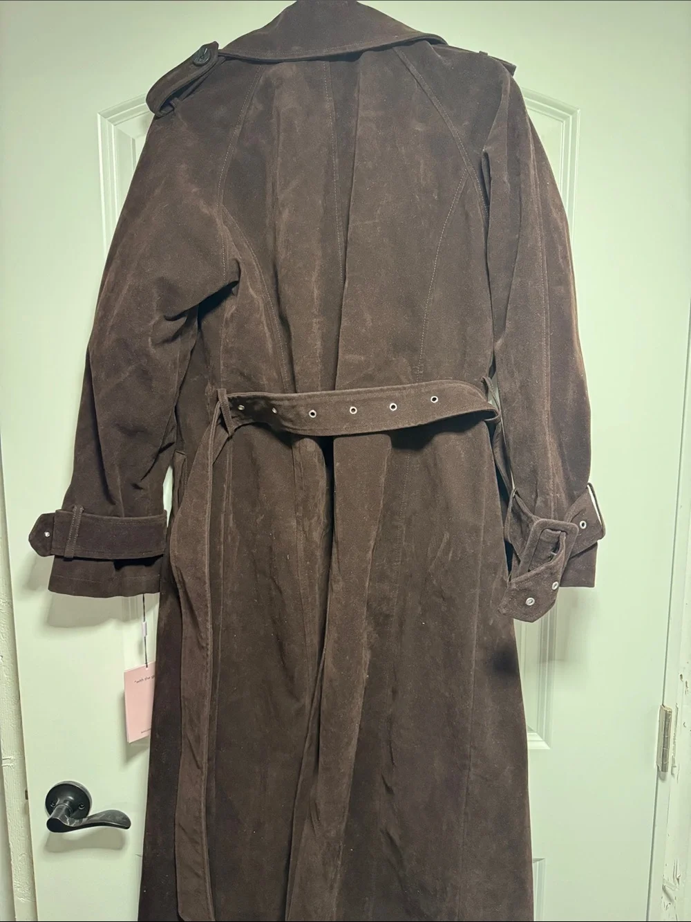 Avec Les Filles Brown Double-Breasted Suede Trench Coat - Picture 5 of 5